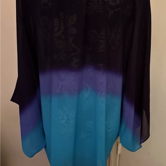 Midnight Velvet Sheer, Shawl Dress XL Blue, Purple Embroidered With Beads - Picture 3 of 6